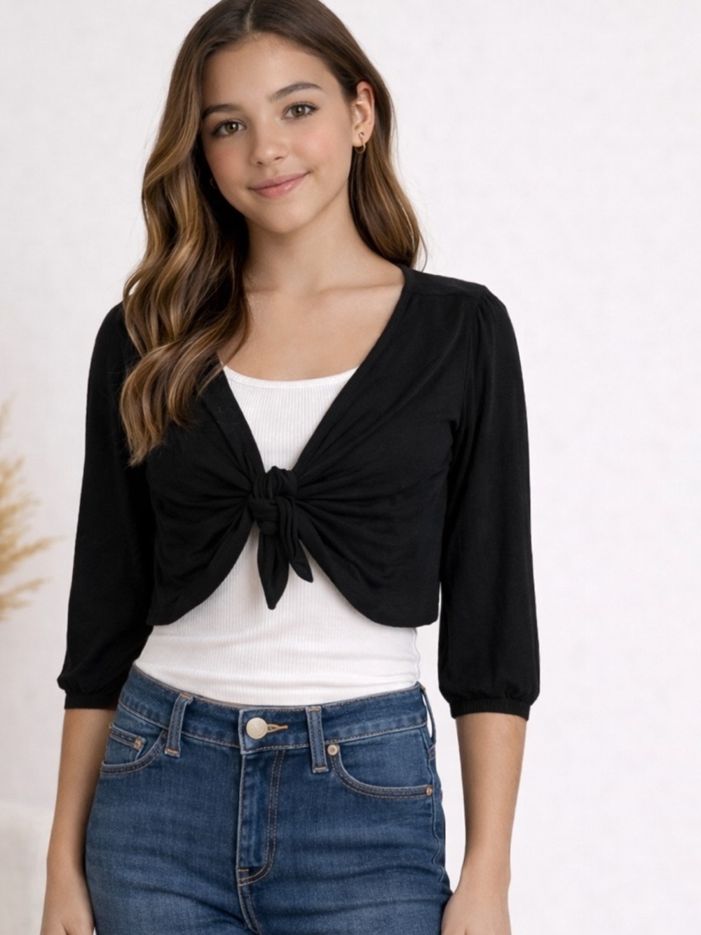 Y2K Candies Girls Black Tie-Front Cropped Cardigan style Top sz 10-12